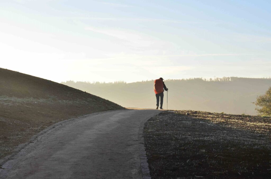 Man walking along a track through the country on the Camino de Santiago - jorge-luis-ojeda-flota